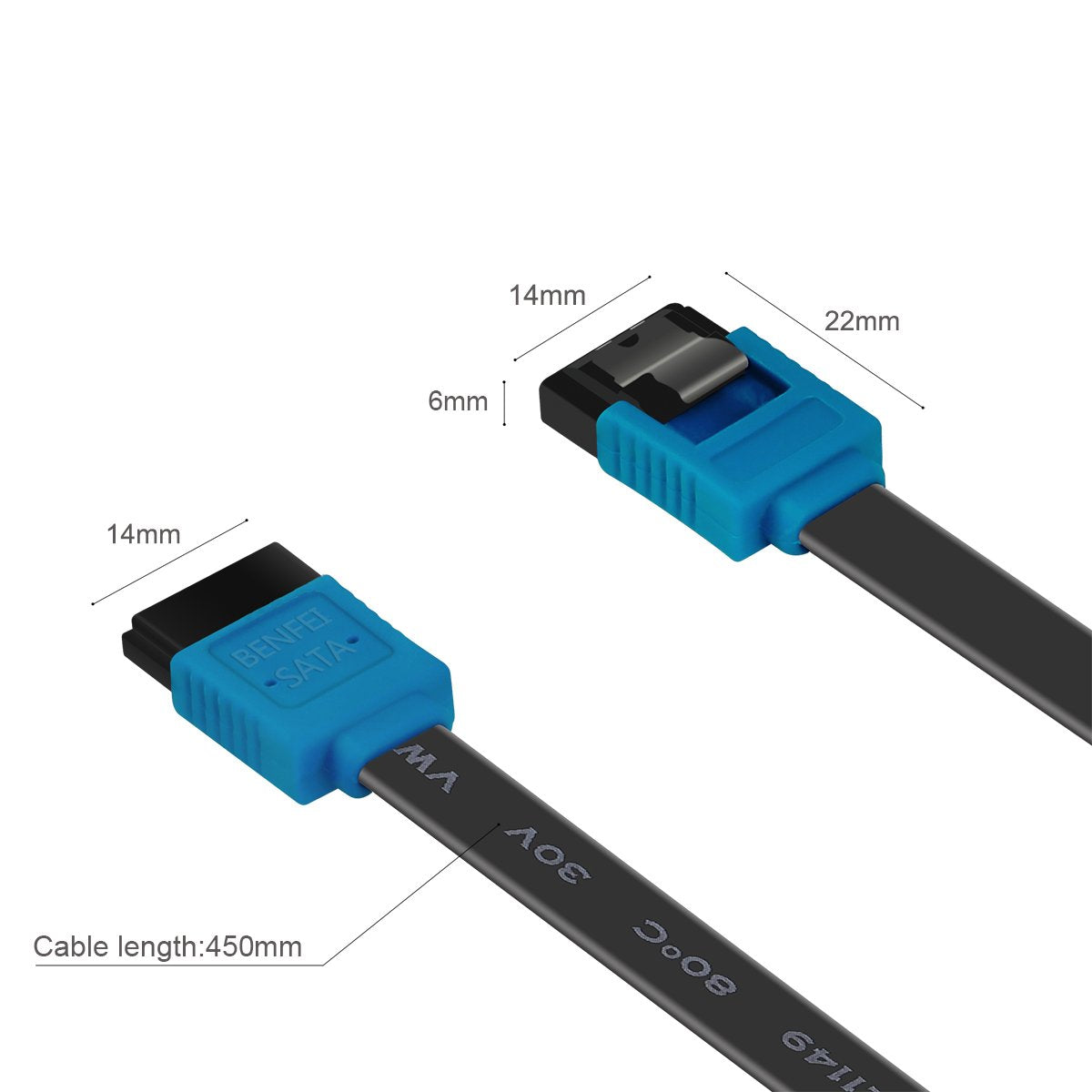 3 Pack SATA III 6Gbps Straight HDD SDD Data Cable with Locking Latch, 18 Inch, Compatible for SATA HDD, SSD, CD Driver, CD Writer - Blue